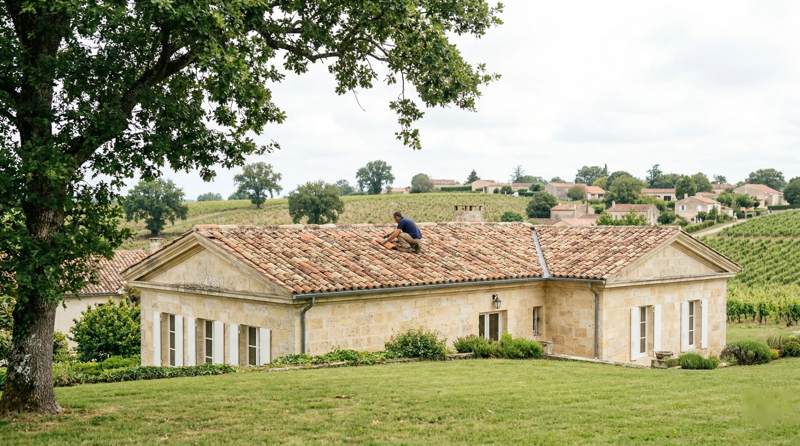 Nettoyage de toiture en tuiles à Yvrac, couvreur professionnel en Gironde