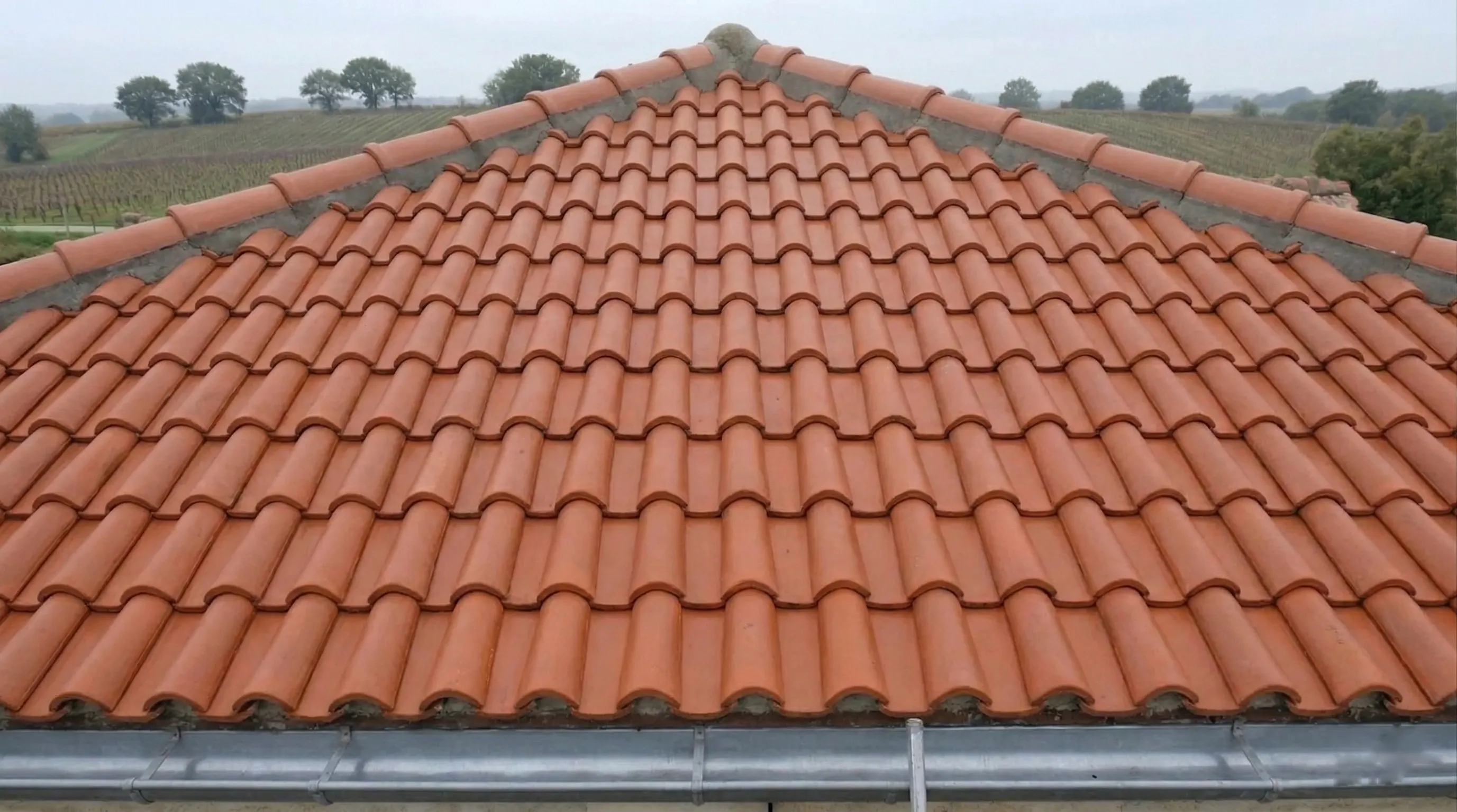 Toiture en tuiles terre cuite après démoussage et traitement hydrofuge à Yvrac