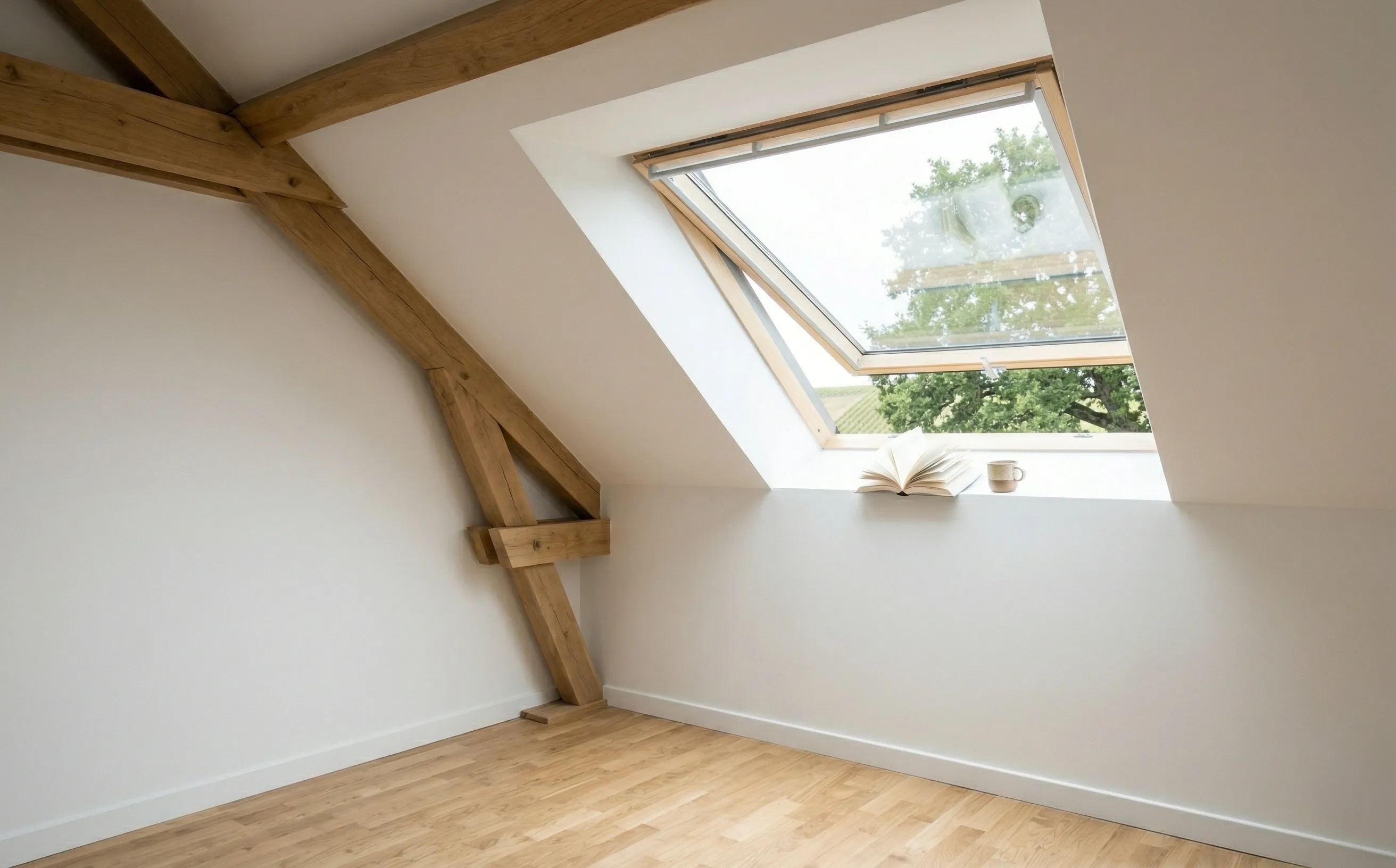 Intérieur de combles éclairés par un Velux, lumière naturelle à Yvrac