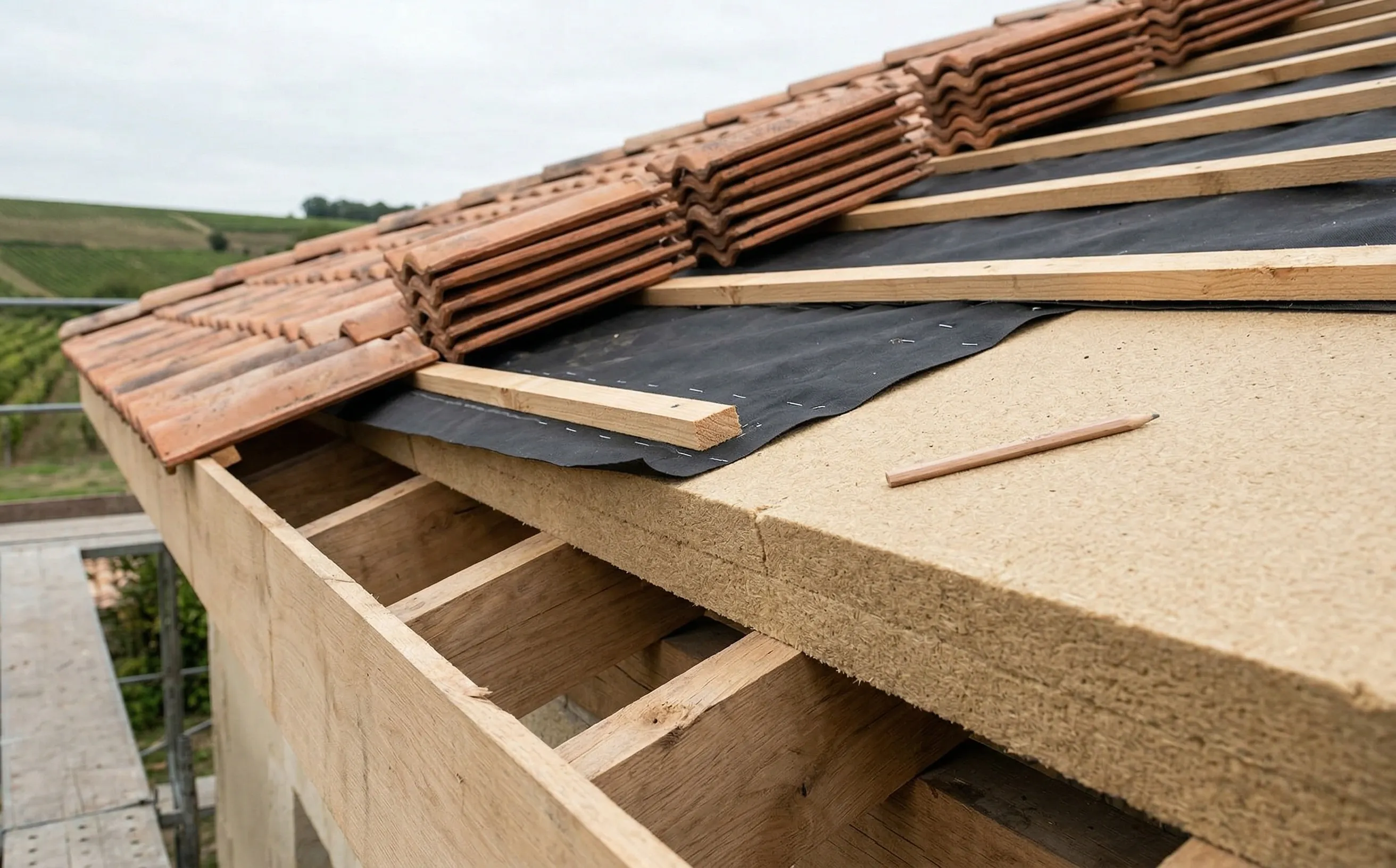 Panneau d'isolation sarking en fibre de bois haute densité posé sur la charpente à Yvrac